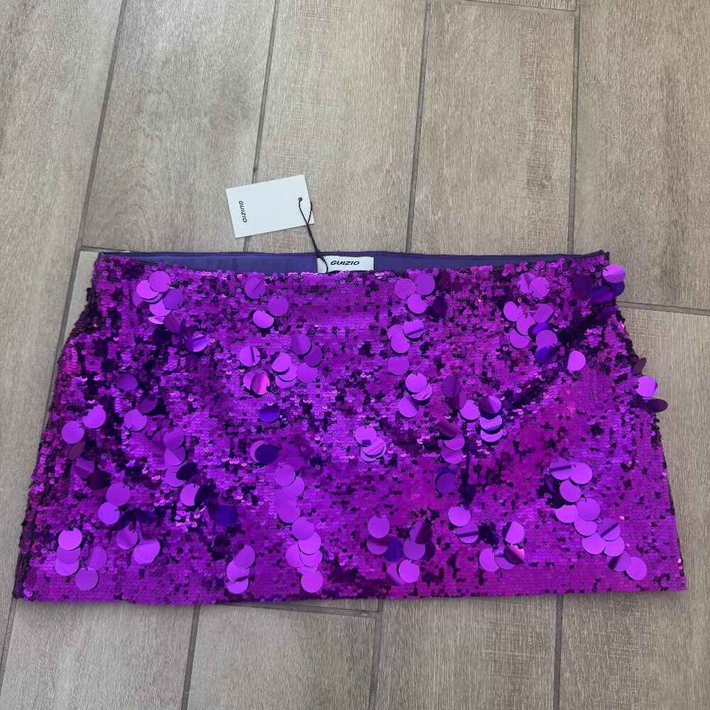 GUIZIO Low Rise Paillette Skirt Purple Amethyst Sequin Halloween NWT Danielle